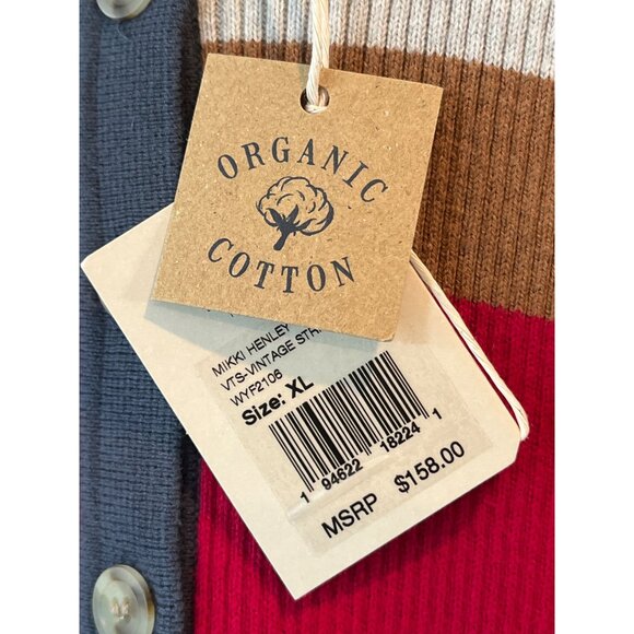 NWT Faherty Womens Mikki Henley Top XL Organic Cotton Colorblock Burgundy/Gray/W - Picture 4 of 8